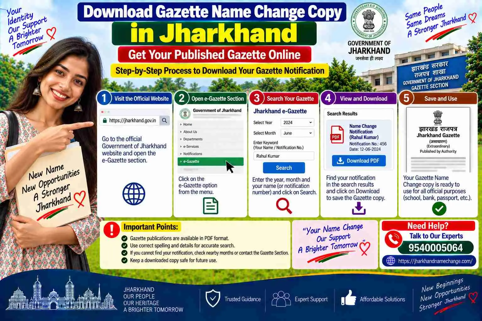 How to download the gazette name change copy in Jharkhand: the free Part IV PDF from egazette.gov.in, the issue number, date and page noted, no attestation needed