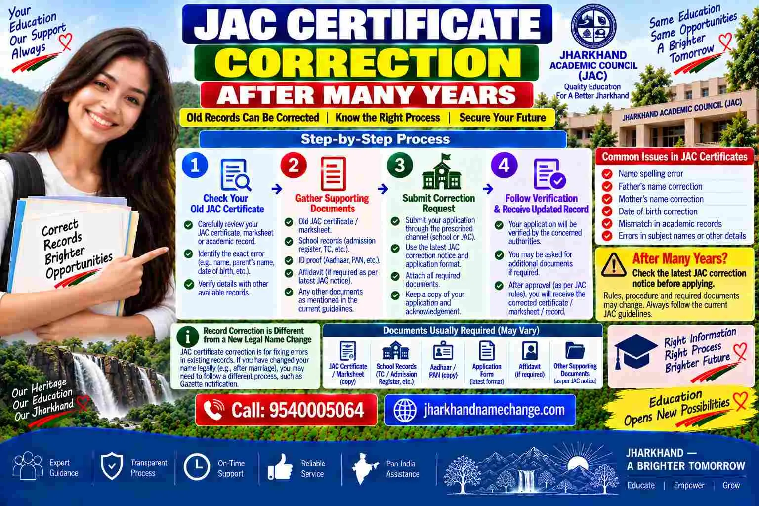 JAC certificate correction after many years in Jharkhand: an old board certificate checked against a decades-old school admission register