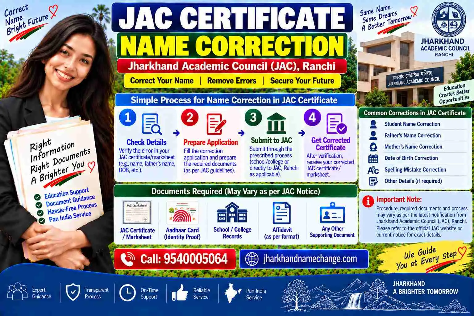 JAC certificate name correction: the school admission register, the Class 10 marksheet and the district education office papers a Jharkhand student deals with