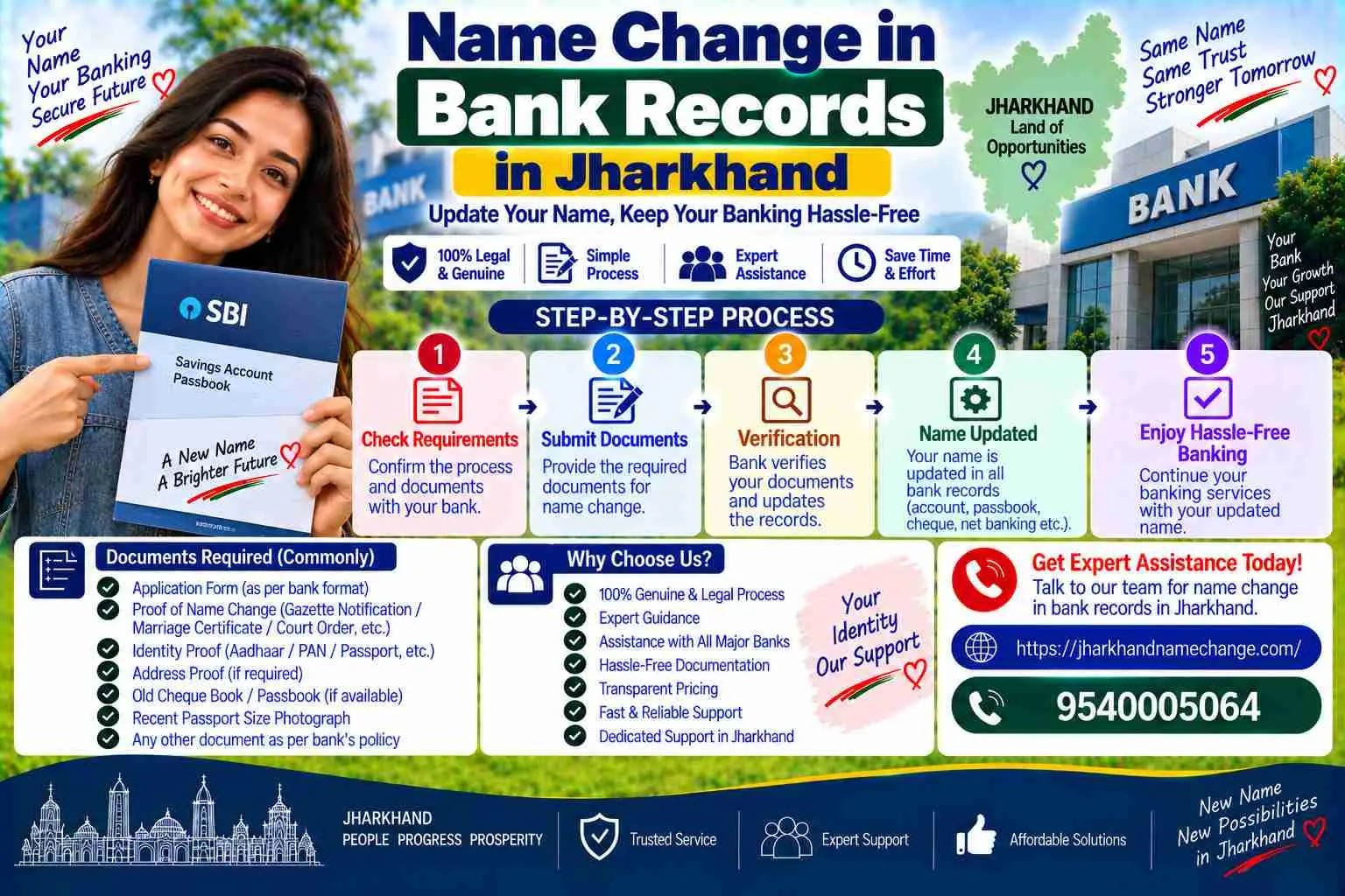 Name change in bank records in Jharkhand: the branch KYC update with updated Aadhaar and PAN, the Gazette or marriage certificate, and the RBI rule that keeps an old-name ID valid