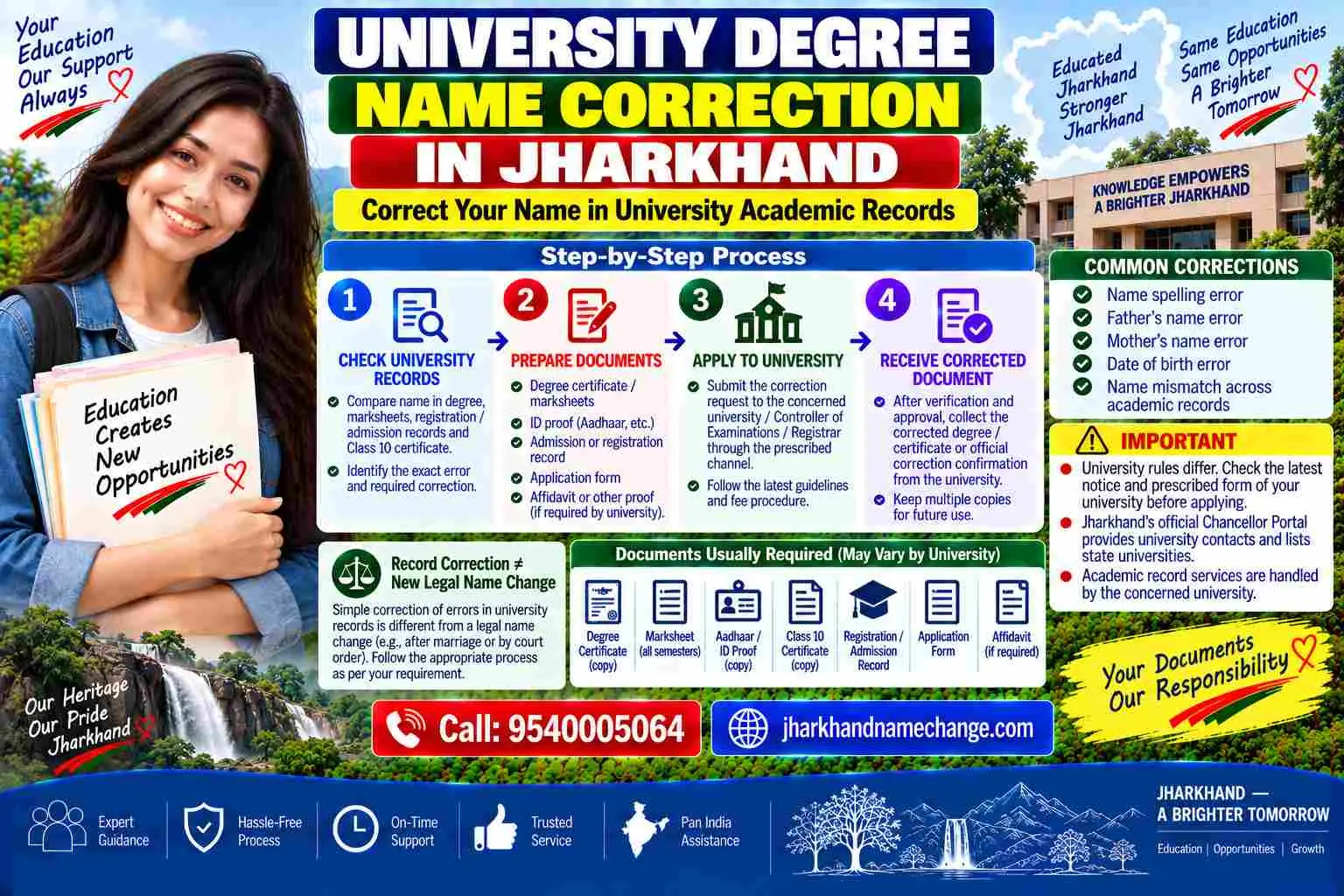 University degree name correction in Jharkhand: the degree certificate checked against the Class 10 marksheet that the university originally copied the name from
